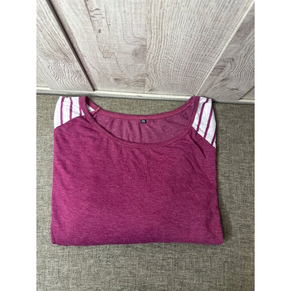 Womens Raglan Sleeve Top With White & Plum Purple Stripes Size 3XL Shirt - Picture 3 of 5